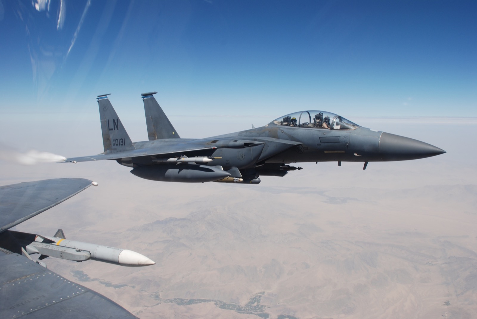 F-15E Strike Eagle flying with air-to-air weapons